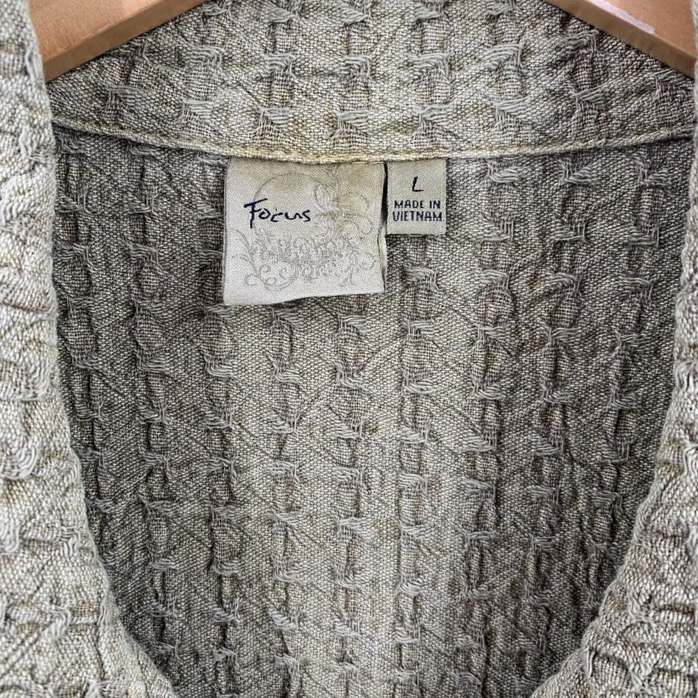 FOCUS Moss Green Waffle Textured Cotton Casual Jacket Size Large Lagenlook - Picture 3 of 4